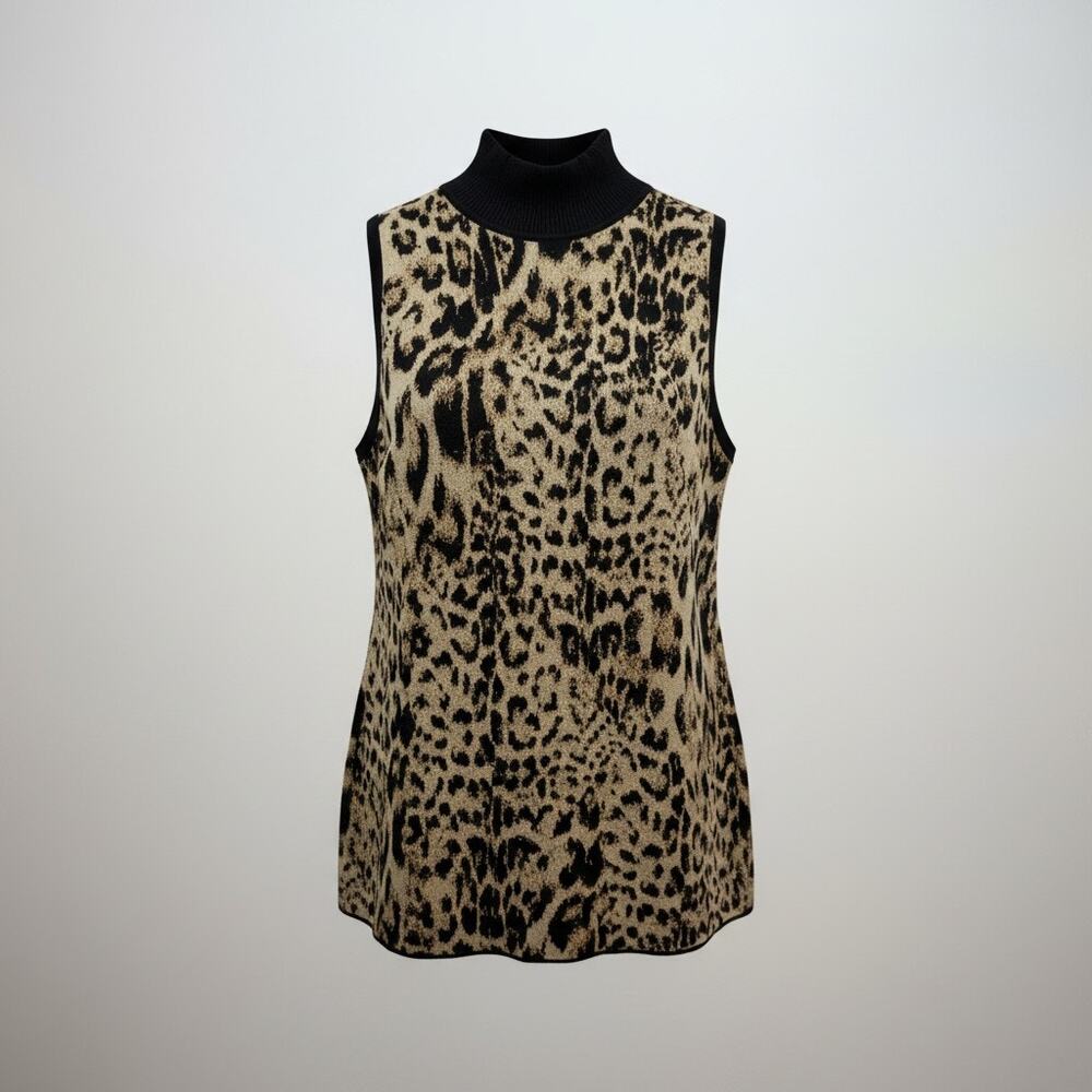 Chico's Leopard Print Sleeveless Knit Tank Top 2 / Large Turtleneck Brown Black